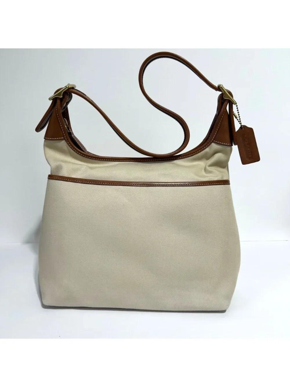 Vintage Y2K Coach Beige Canvas & Leather Shoulder Bag With Red Interior